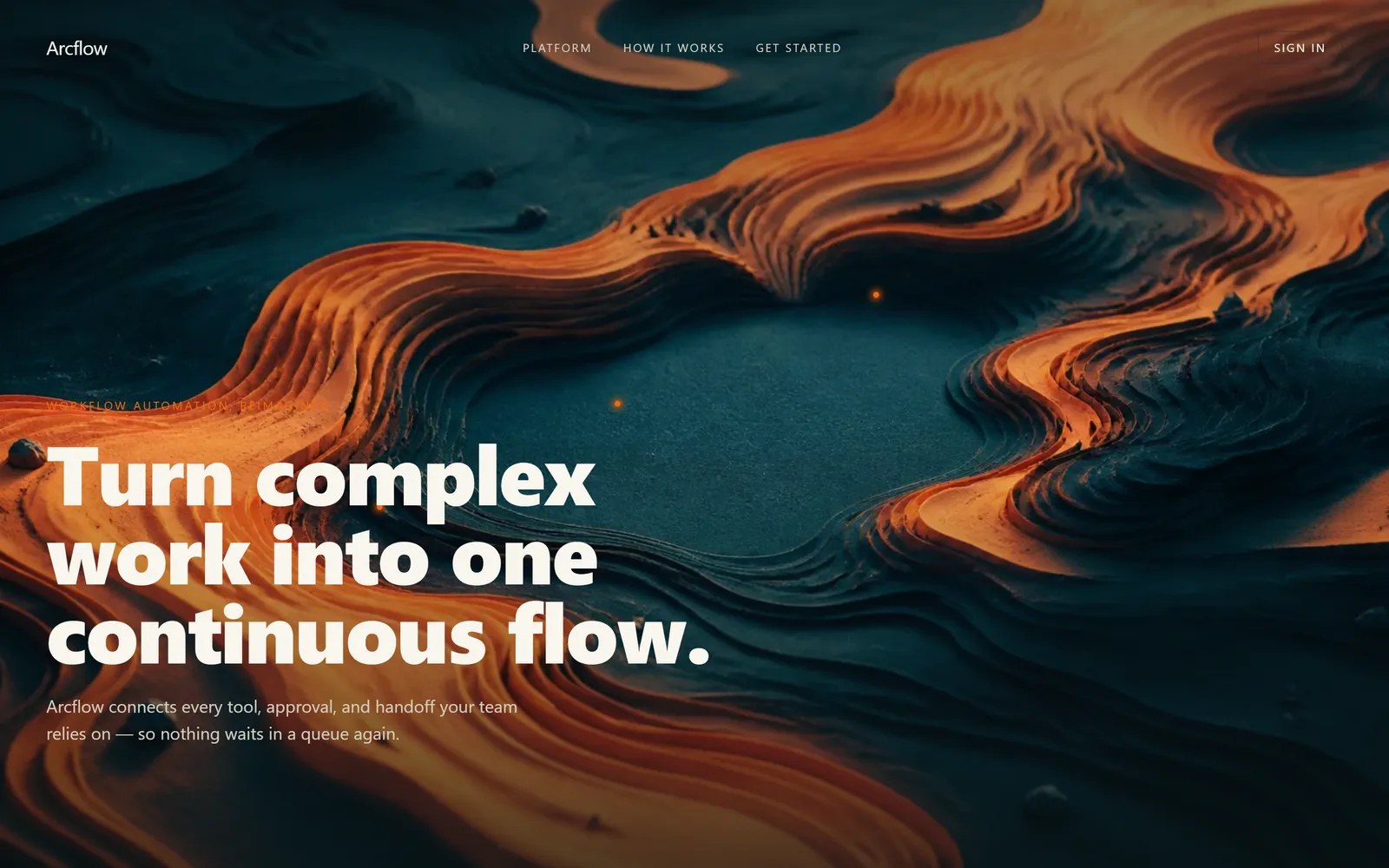 Arcflow Launch — Workflow software launch page, built with Swarmz