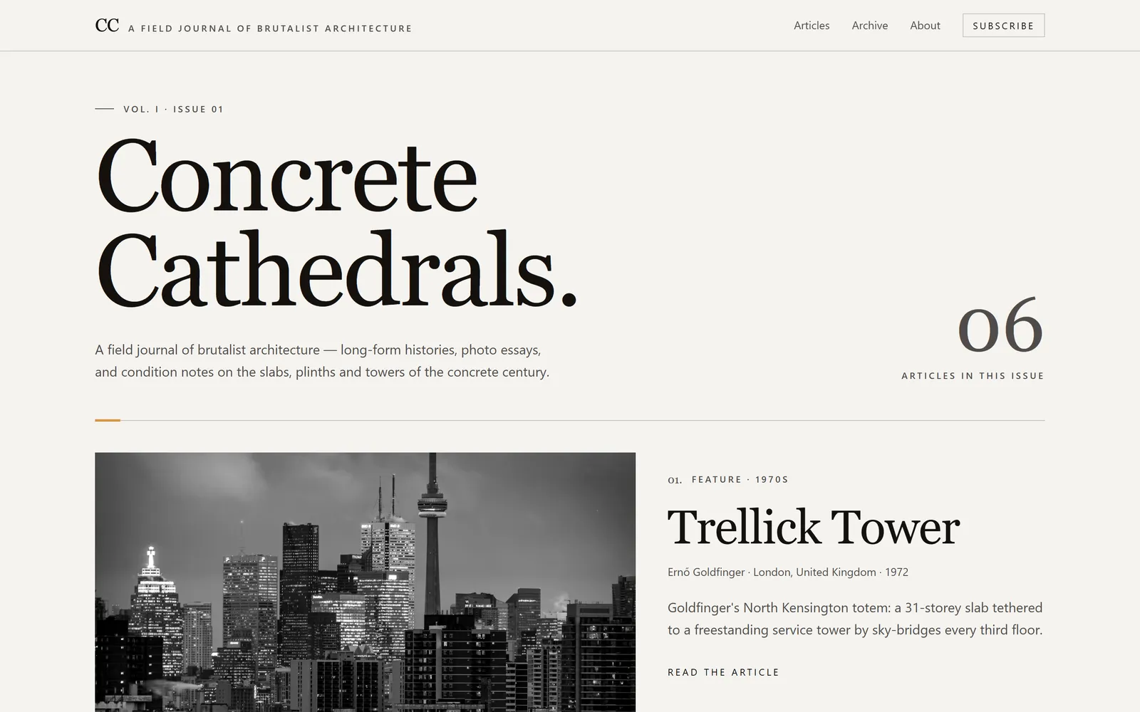 Concrete Cathedrals — Architecture journal, built with Swarmz