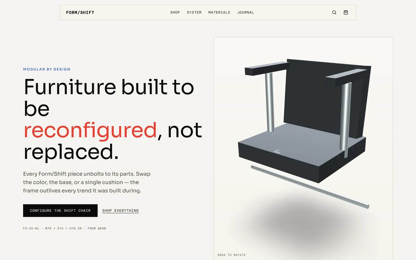 Form/Shift — Modular furniture store, built with Swarmz