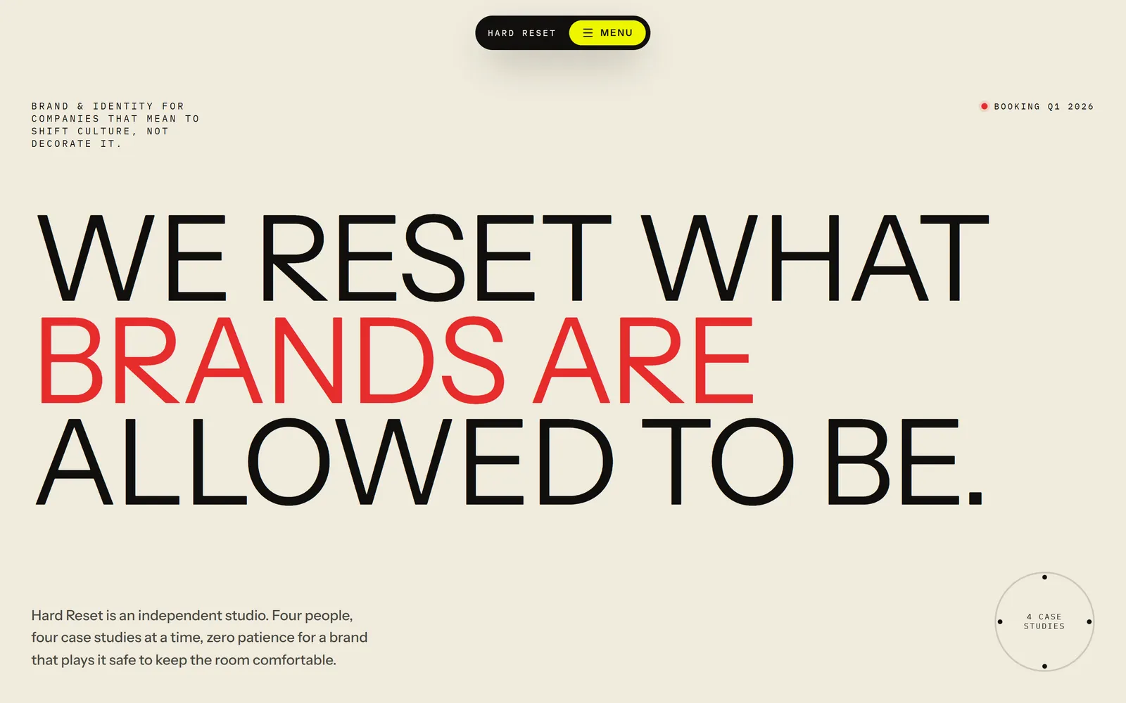 Hard Reset — Brand studio, built with Swarmz