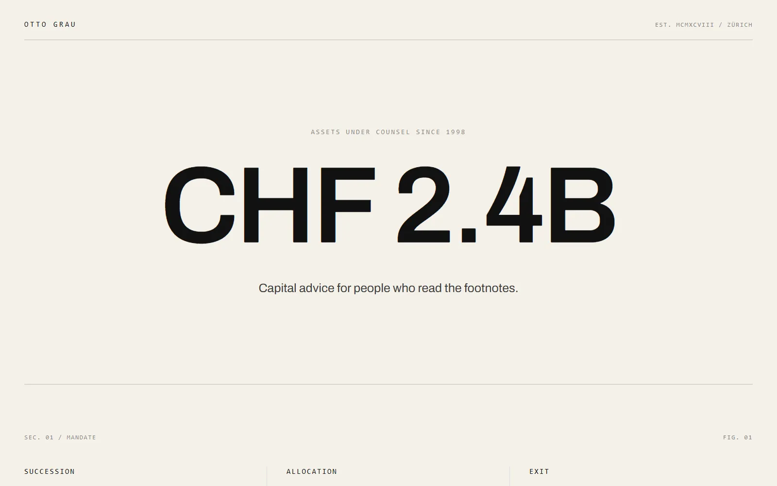 Otto Grau — Capital advisory firm, built with Swarmz