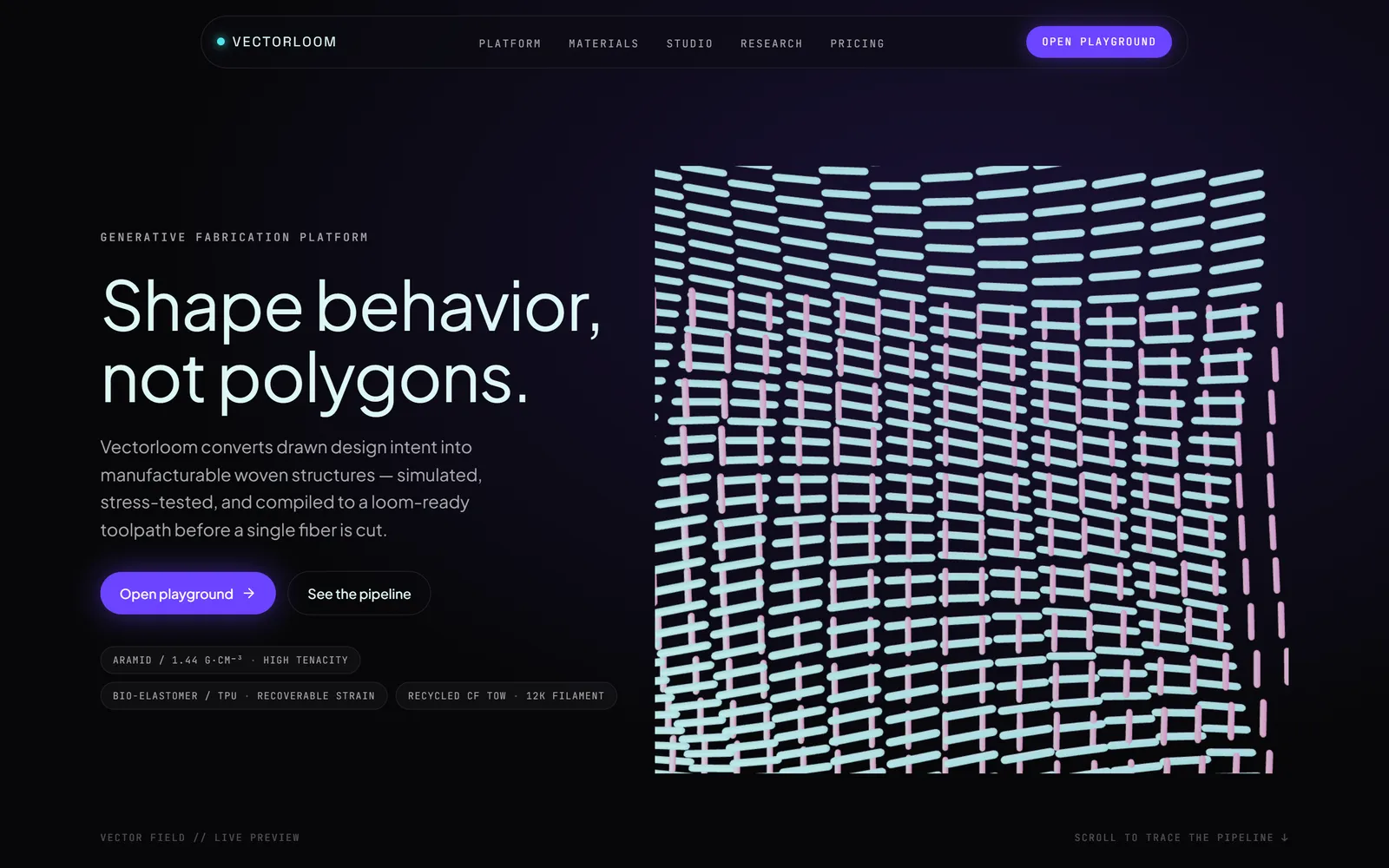Vectorloom — Generative design platform, built with Swarmz